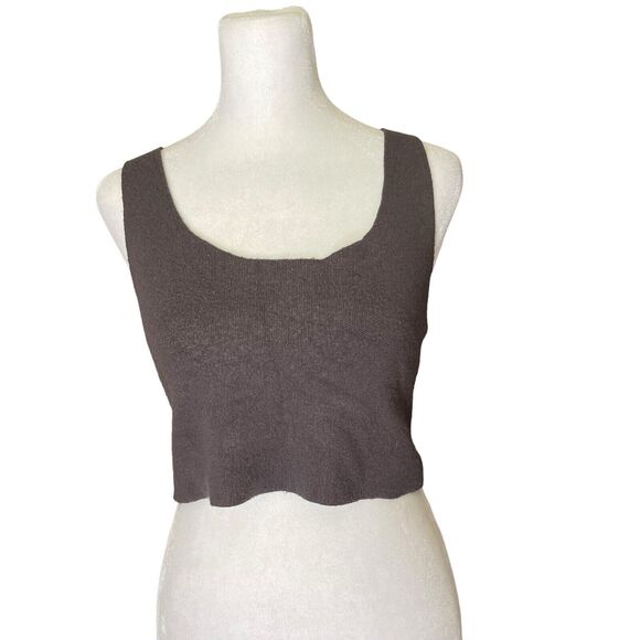 Zara Tops - ZARA Small Knit Crop Top Dark Gray Brown Square Neckline Viscose